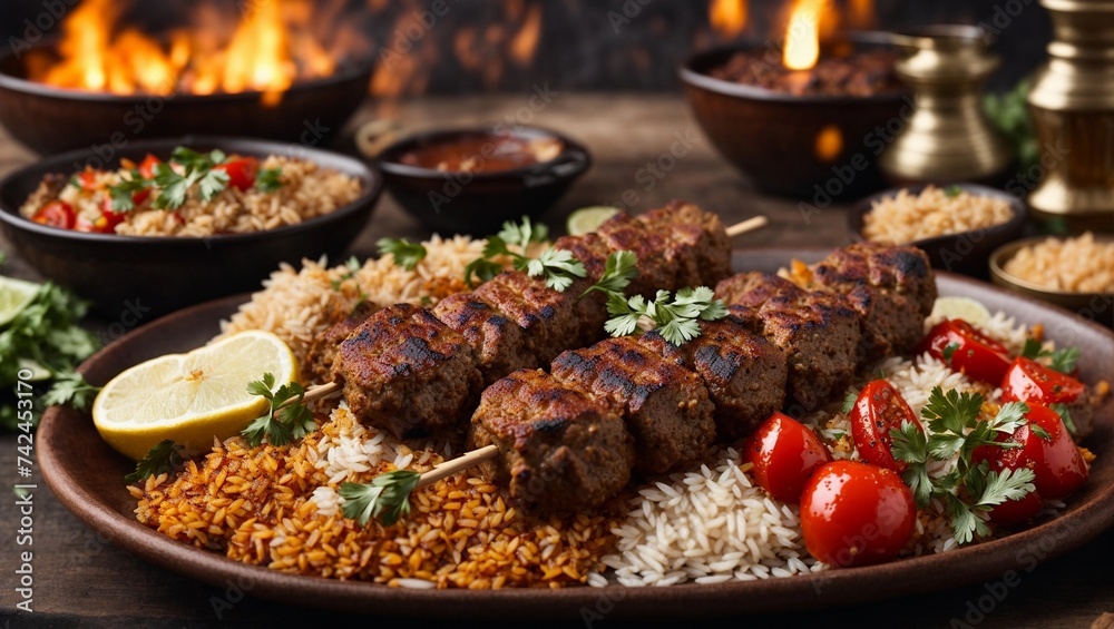 Barbecue, beautiful table, dishes, festive table Barbecue, beautiful table, dishes, festive table