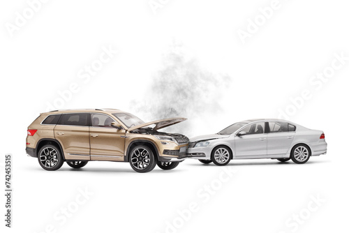 Studio shot of a traffic accident with a SUV and a silver car