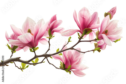 Pink Flowering Branch. A branch adorned with pink flowers stands out against a plain Transparent background, adding a pop of color to the scene. © Habiba