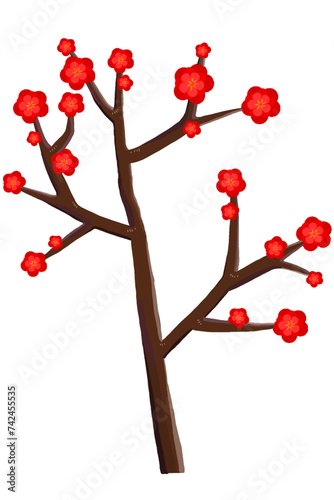 Red plum bossom flower illustration design 
