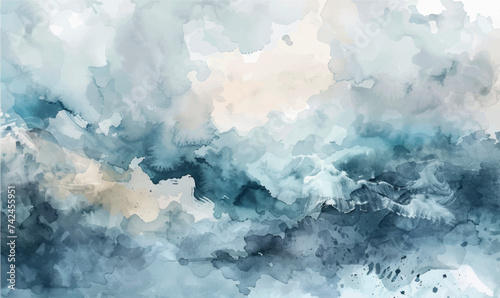 watercolor abstract isolated background white, gray, and azure colors 