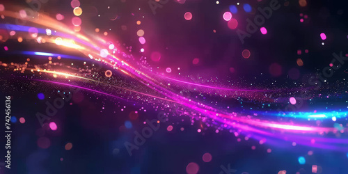  purple, pink, and blue lights neon wave background, neon color glowing lines on black background