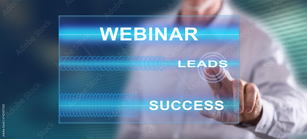 Man touching a webinar concept Man touching a webinar concept