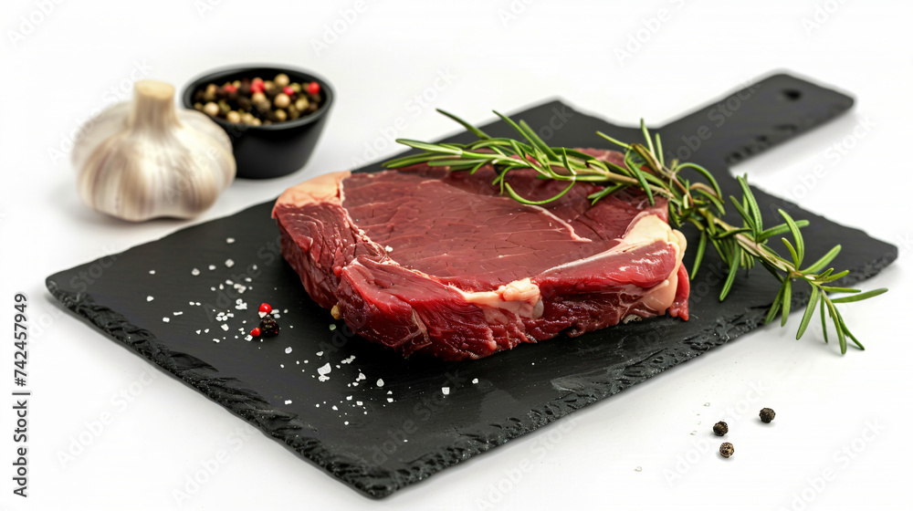 Raw steak on a black stone