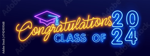 Congrats neon lettering with confetti frame. Streamer and sparkles exploding.Winner celebration.