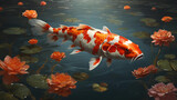 koi fish on the surface of the pond
