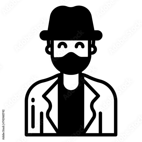 robber glyph and line vector illustration