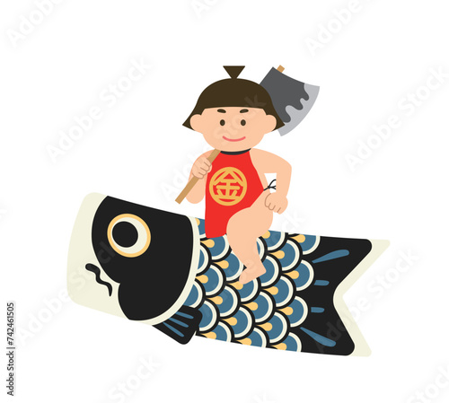こいのぼりに乗った金太郎のイラスト
