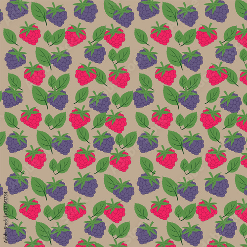 Vector pattern of berries. Raspberries and blackberries. Bright and juicy pattern for the print.