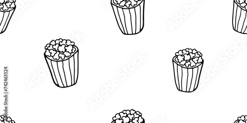 Popcorn seamless pattern in doodle style. 