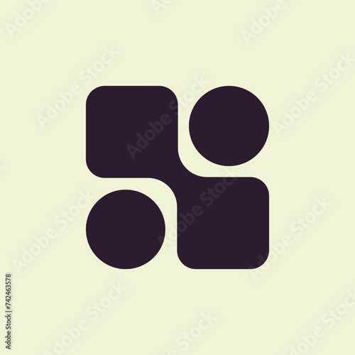 Vector symbol merged circles and squares, shapes, elements for logo