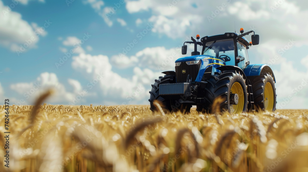 Fototapeta premium tractor in wheat field ,Harvesting the wheat