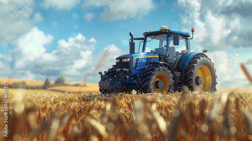  tractor in wheat field ,Harvesting the wheat