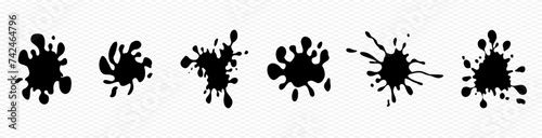 Water splash icon set. Drops stencil. Different liquid shapes and silhouette. Vector design