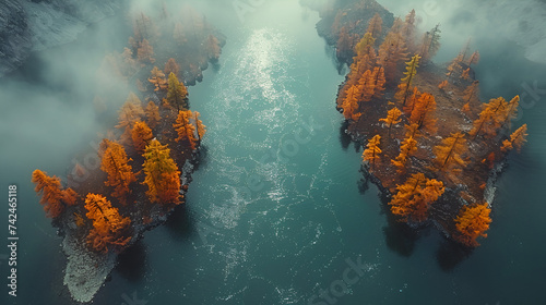 Eerily Realistic Drone View Of Underwater autmum trees Landscape Glacier and River in the Swiss Alps Ai Generative 