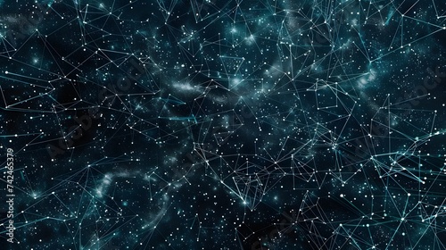 The distribution of triangular shapes in space. Network connection structure. Big data digital background.The structure of the network connection of points and lines. Data technology.