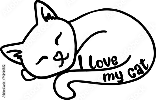 Stylized cat with the writing LOVE MY CAT - vector graphics - black silhouette for websites,, presentations, greetings, banners, cards,, t-shirt, sweatshirt, prints, cricut, silhouette, sublimation

