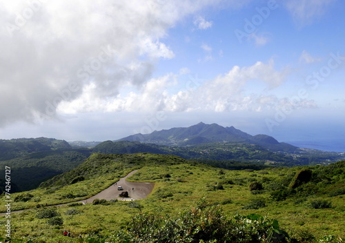 scenic view above savane a mulets on the hike to grande soufriere volcano, basse terre, Guadeloupe, french west indies photo