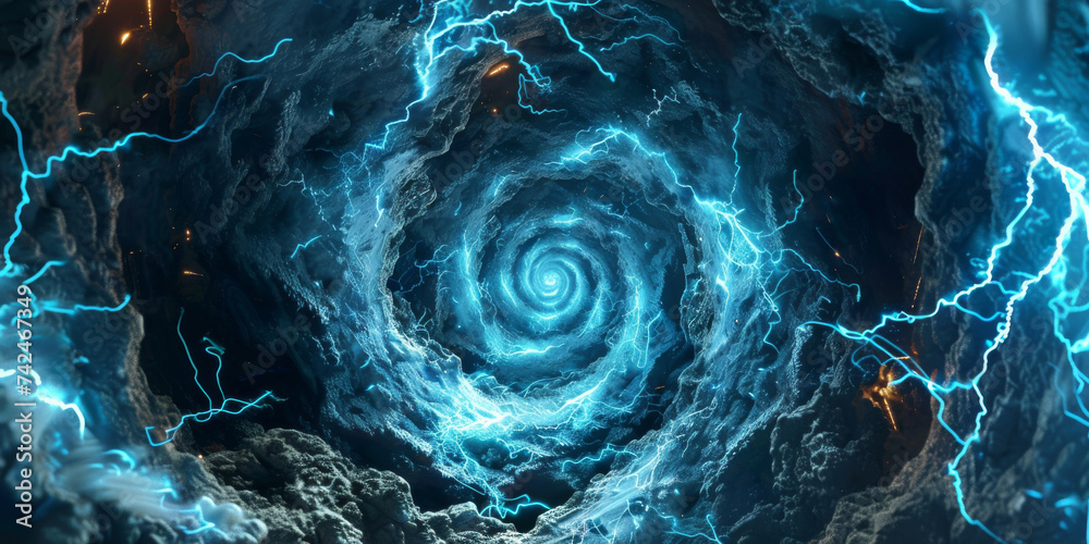 blue Circle lightnings storms weather - obrazy, fototapety, plakaty 