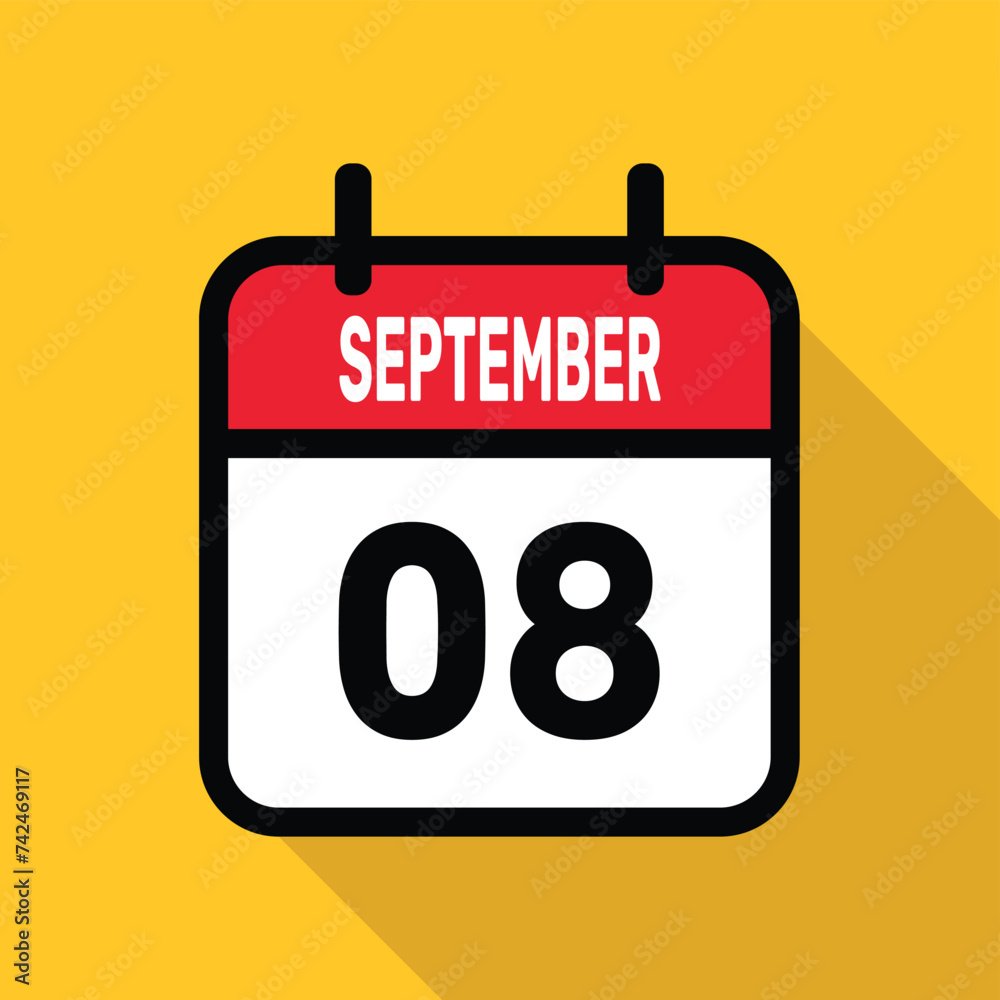 September 8. Calendar icon. Flat vector illustration with long shadow. September 8. Calendar icon. Flat vector illustration with long shadow.