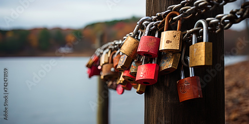 The colors of the locks on the railing of the bridge seem to reflect many shades of love and p
