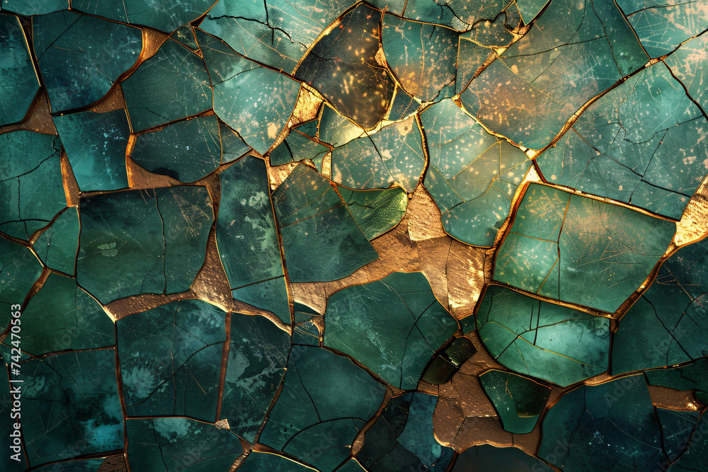 tiles wallpaper abstract wallpapers, in the style of dark turquoise and gold, fragmented bodies