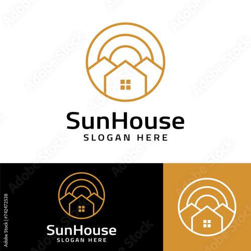 sun house logo design vector illustration