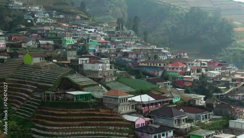 Beauty aerial footage of the Highest Village on Mount Sumbing, Nepal Van Java Kaliangkrik, Magelang, Central Java, Indonesia 4K Drone | Desa Tertinggi di Kaki Gunung Sumbing Magelang photo
