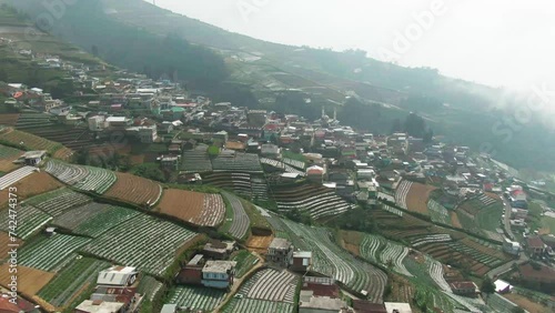 Beauty aerial footage of the Highest Village on Mount Sumbing, Nepal Van Java Kaliangkrik, Magelang, Central Java, Indonesia 4K Drone | Desa Tertinggi di Kaki Gunung Sumbing Magelang photo