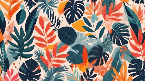 tropical leaf seamless pattern pattern  Tropical greenery seamless pattern. Hand painted summer illustration. Floral sketch for trendy fashion  textile  wrapping design. Botanical art