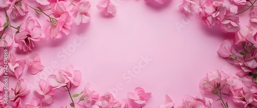 Background of pink flowers with empty space for text or greeting card design.
