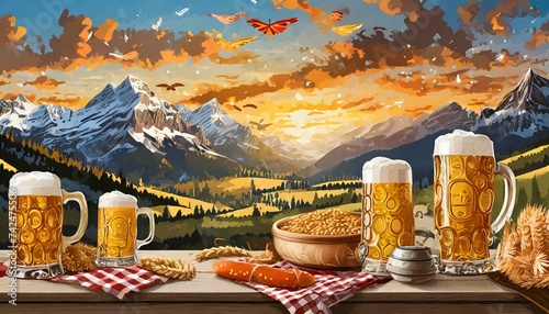 Still life with bread and beer on the Bavarian theme