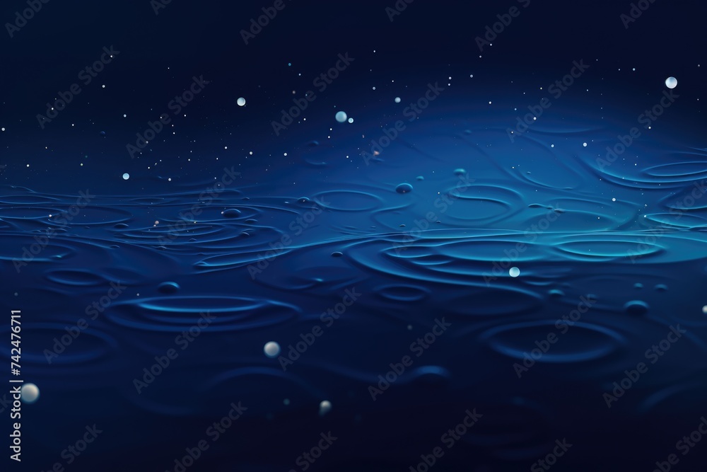 Dark Blue Water Abstract Texture with Bubbles and Ripples. Cold Twirling Water Rings
