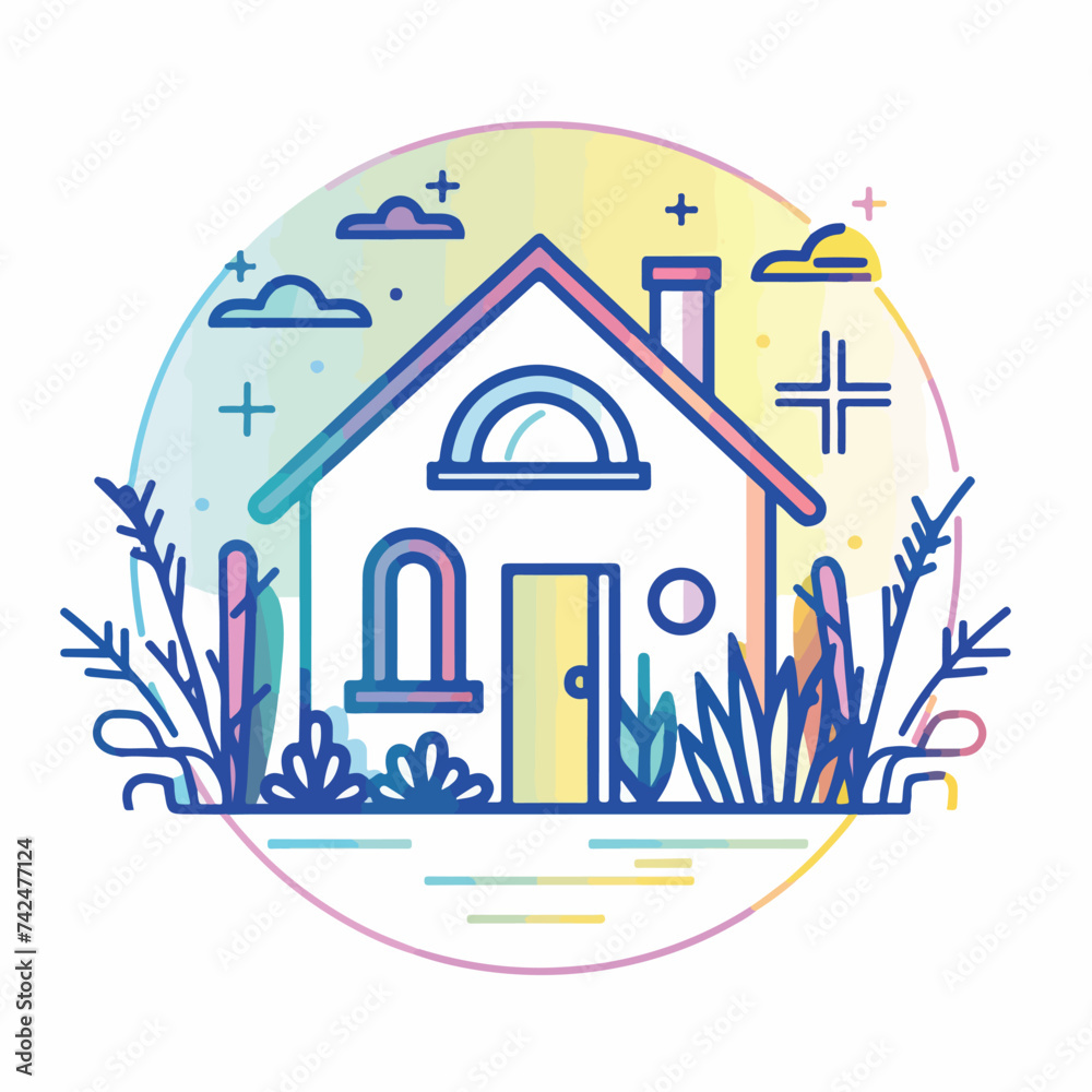 Home in cartoon, doodle style. Image for t-shirt, web, mobile apps and ui. Isolated 2d vector illustration in logo, icon, sketch style, Eps 10. AI Generative