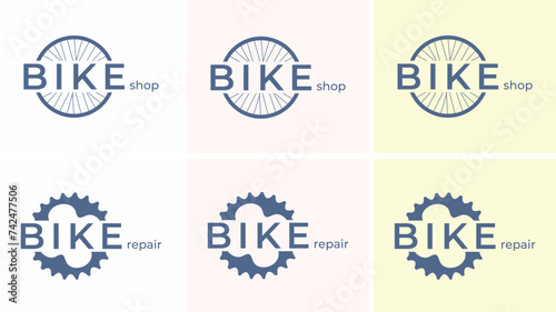 Bike shop and bike repair logo. Bicycle shop logo. Sale of bikes. Spare parts for repair and maintenance of bicycles, workshop logo. Advertising banner. Flat color vector illustration. Isolated