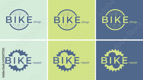 Bike shop and bike repair logo. Bicycle shop logo. Sale of bikes. Spare parts for repair and maintenance of bicycles, workshop logo. Advertising banner. Flat color vector illustration. Isolated