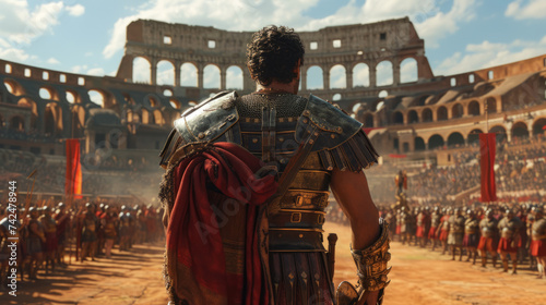 Ancient warrior or Gladiator entering Coloseum arena. photo