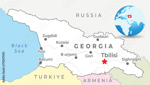 Georgia map with capital Tbilisi, most important cities and national borders photo