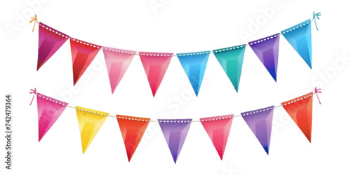colorful party pennant triangles on a white background