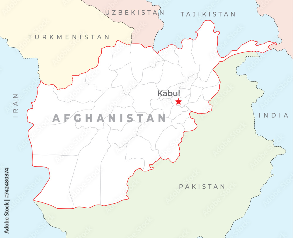 Obraz premium Afghanistan map with capital Kabul, most important cities and national borders