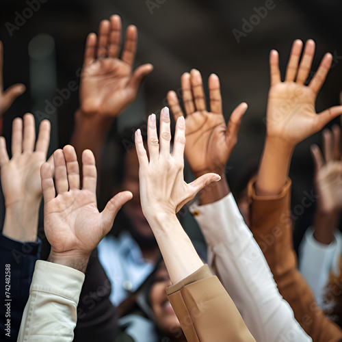 Diversity inclusive concept of group of hands raiseup