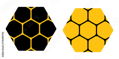 Bee honeycombs. Insects, honey, royal jelly, sample, pattern, sweet, natural, floral, dietary, dessert, nature, apiary, beehive, apitherapy, beekeeping, black, colorful, golden. Vector