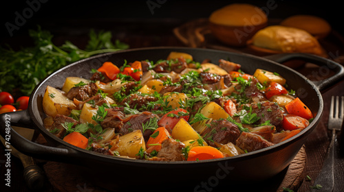 Irish Culinary Heritage: Colorful Presentation of Hearty Stew, Slow-Cooked to Perfection