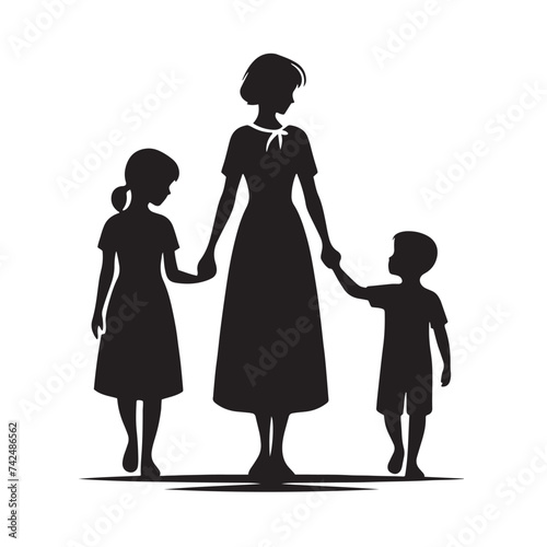 Linked by Love: A Silhouette of Mother and Children Holding Hands, Symbolizing Unbreakable Bonds and Enduring Affection.