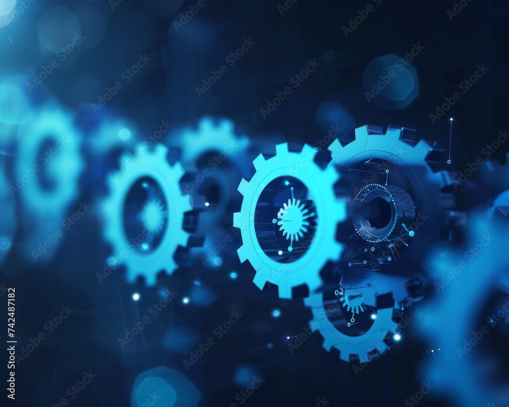 Abstract blue gears symbolizing futuristic AI Technology backdrop business and big data focus