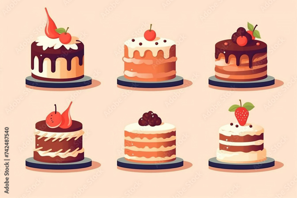 A set of pieces of cakes. A set of sweets. A set of pieces of cakes. A set of sweets.