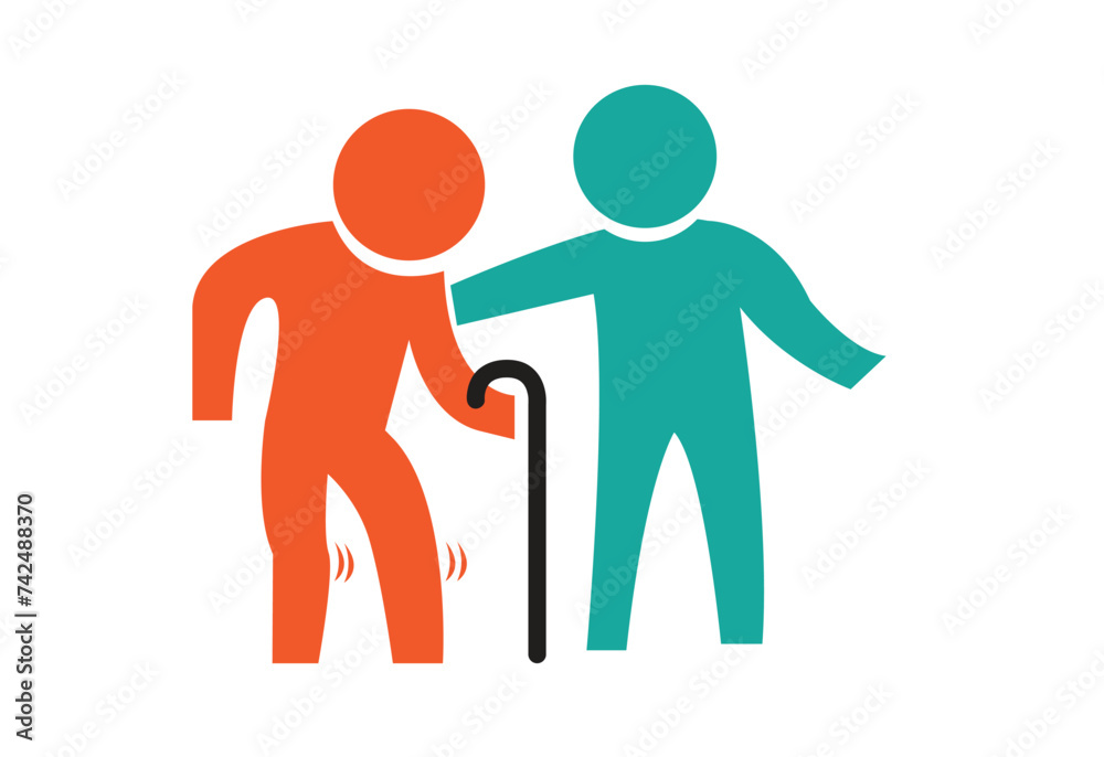 A caregiver and an old man or person with disability concept. Editable Clip Art.