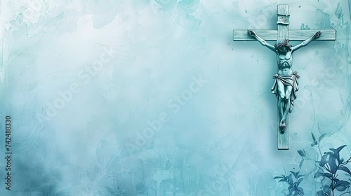 blank background of blue jesus on the cross animated loofy loop paper decal opening video for christianity title catolic easter photo