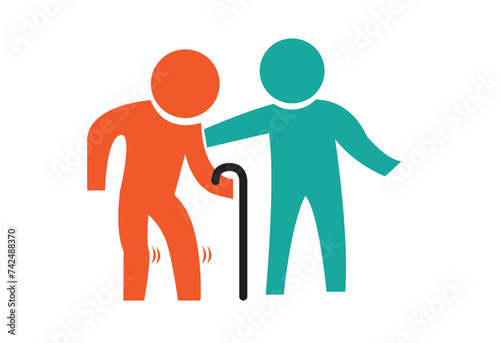A caregiver and an old man or person with disability concept. Editable Clip Art.