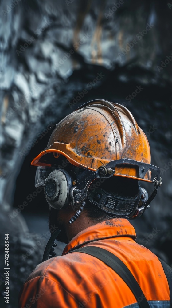Obraz premium Miners with hard hat safety helmet working in the mine